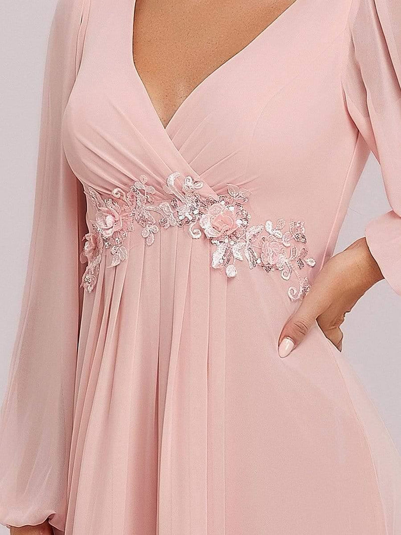 ever AMOUR|Elegant Chiffon V-Neckline Long Sleeve Formal Evening Dress
