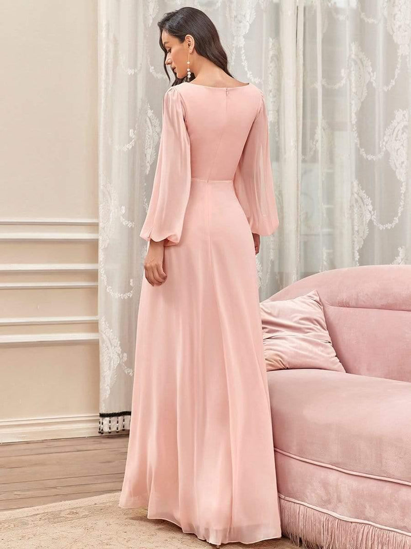 ever AMOUR|Elegant Chiffon V-Neckline Long Sleeve Formal Evening Dress