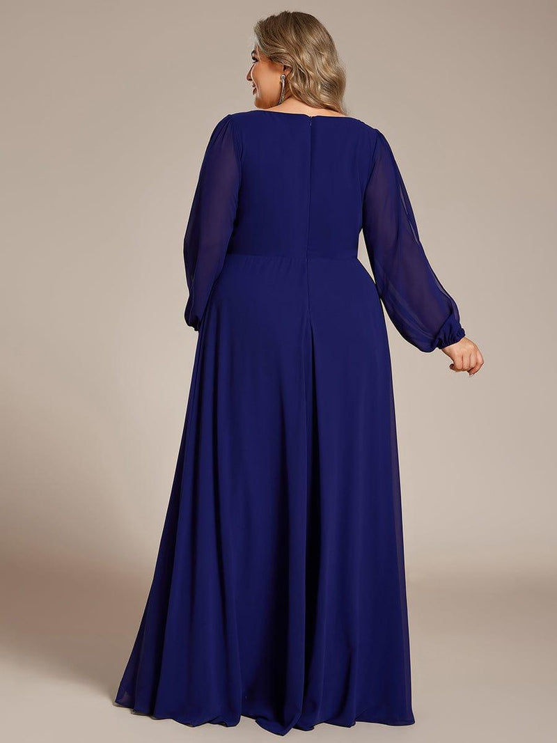 ever AMOUR|Elegant Chiffon V-Neckline Long Sleeve Formal Evening Dress