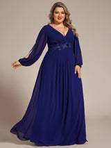 ever AMOUR|Elegant Chiffon V-Neckline Long Sleeve Formal Evening Dress