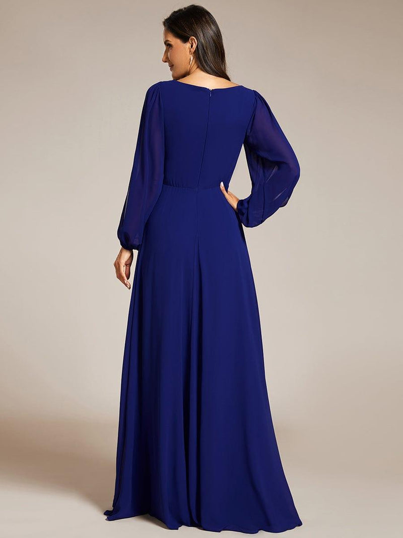ever AMOUR|Elegant Chiffon V-Neckline Long Sleeve Formal Evening Dress