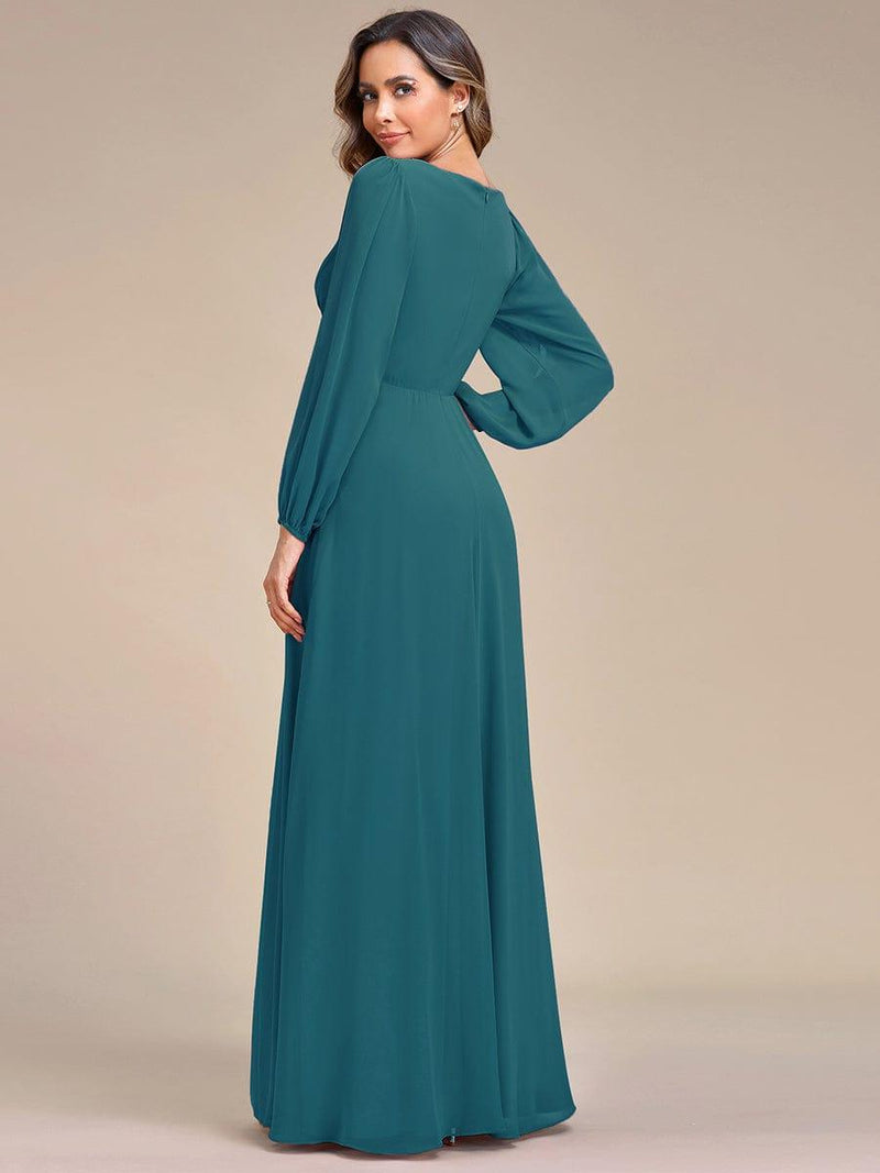 ever AMOUR|Elegant Chiffon V-Neckline Long Sleeve Formal Evening Dress
