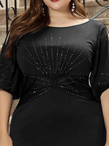 ever VICOTIRE|Trendy Round Neck Bodycon Wedding Guest Dress with Sleeves
