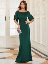 ever VICOTIRE|Trendy Round Neck Bodycon Wedding Guest Dress with Sleeves