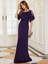 ever VICOTIRE|Trendy Round Neck Bodycon Wedding Guest Dress with Sleeves