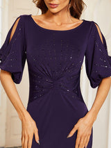 ever VICOTIRE|Trendy Round Neck Bodycon Wedding Guest Dress with Sleeves
