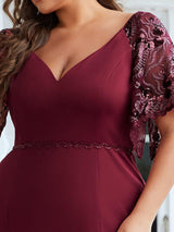 pretty SLOANE|Elegant Plus Size V Neck Fishtail Evening Dress for Women
