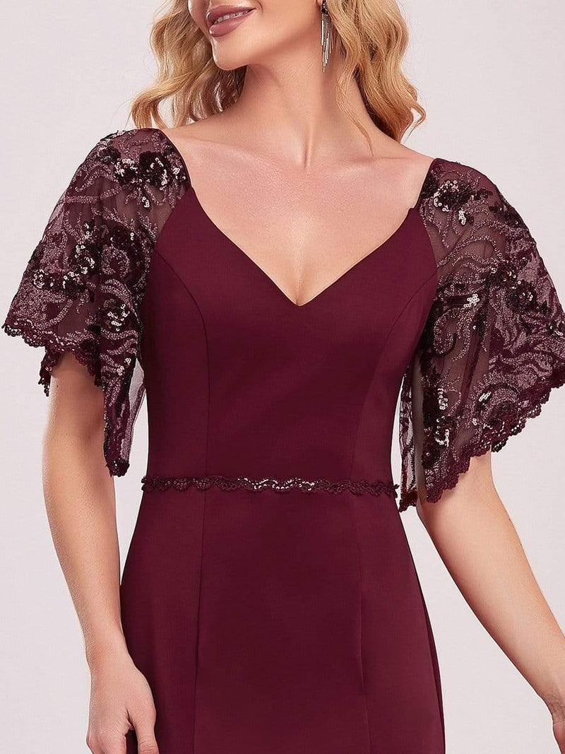 ever SLOANE|Sexy V Neck Maxi Bodycon Evening Dress with Flare Sleeves