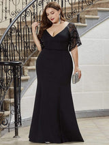 pretty SLOANE|Elegant Plus Size V Neck Fishtail Evening Dress for Women