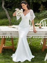 ever SLOANE|Sexy V Neck Maxi Bodycon Evening Dress with Flare Sleeves