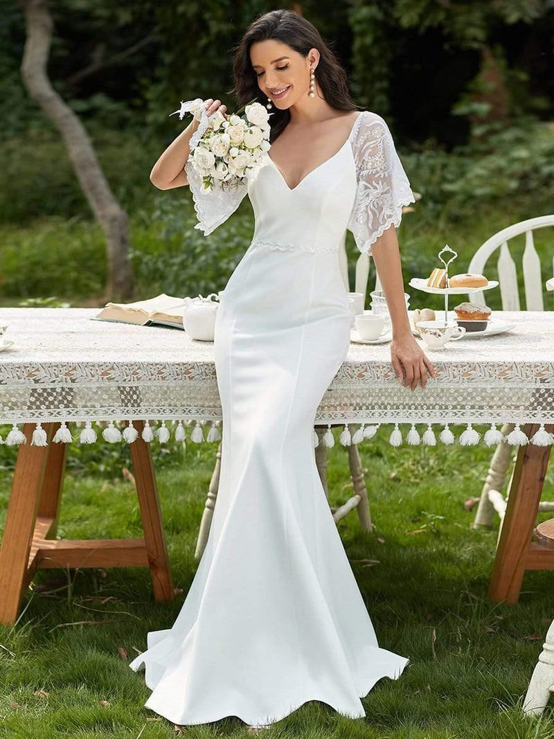 ever SLOANE|Sexy V Neck Maxi Bodycon Evening Dress with Flare Sleeves