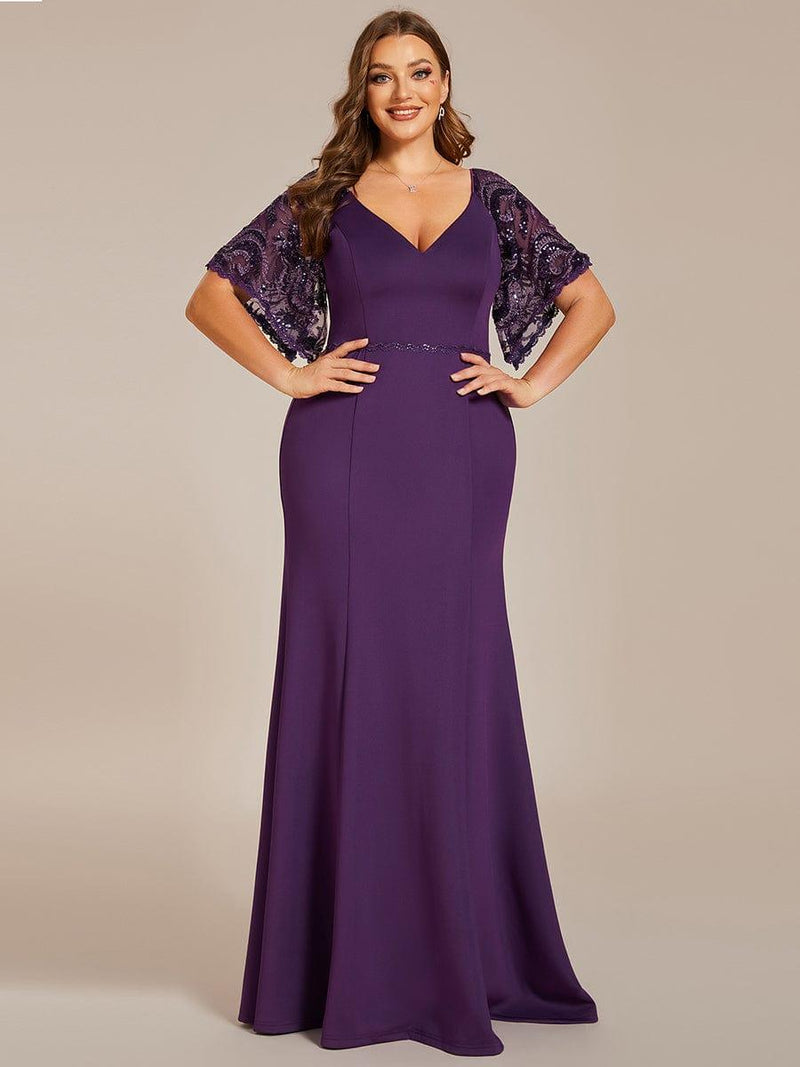 pretty SLOANE|Elegant Plus Size V Neck Fishtail Evening Dress for Women