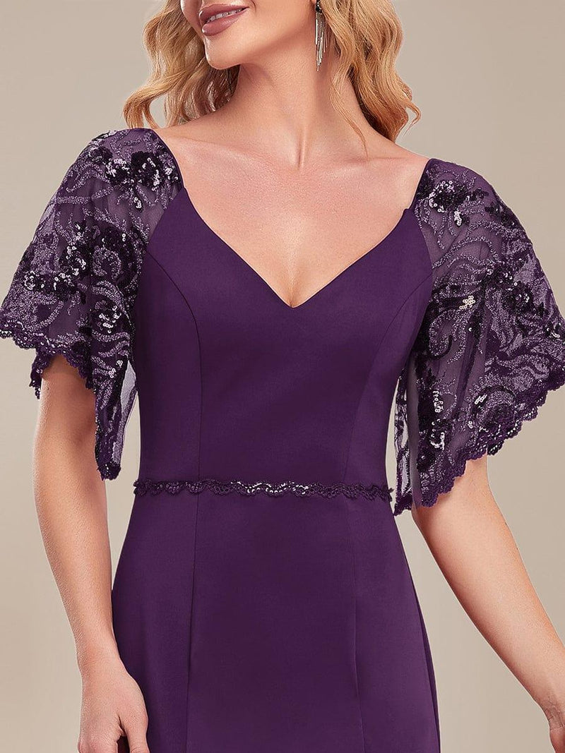 ever SLOANE|Sexy V Neck Maxi Bodycon Evening Dress with Flare Sleeves
