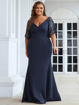 pretty SLOANE|Elegant Plus Size V Neck Fishtail Evening Dress for Women