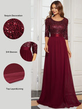 ever FLORENCE|Elegant Round Neckline Long Sleeves Sequin Evening Dress