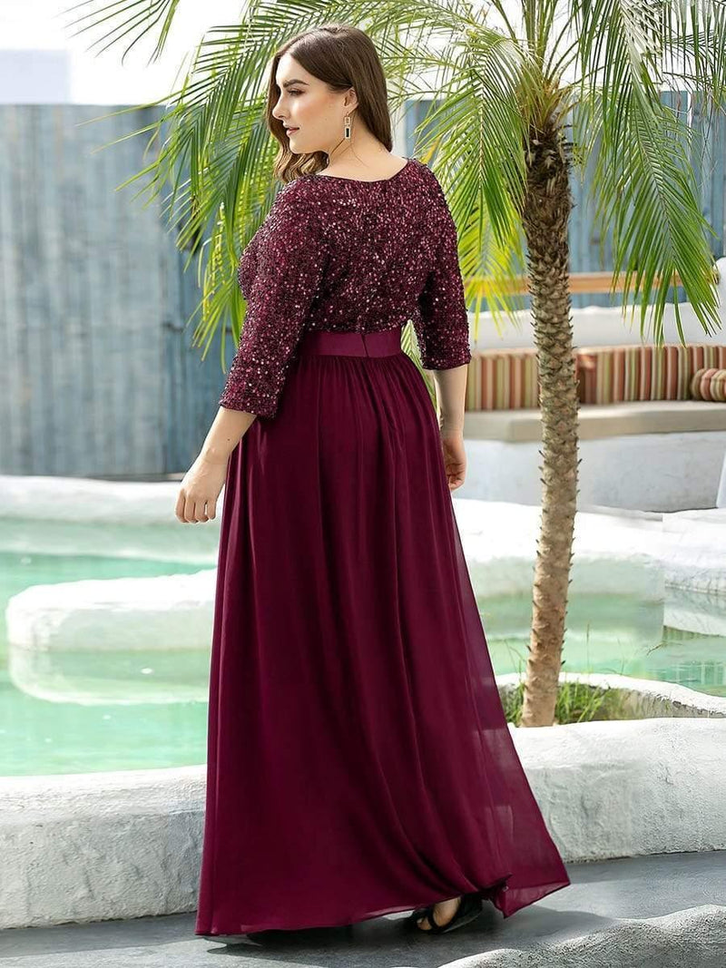 ever FLORENCE|Elegant Round Neckline Long Sleeves Sequin Evening Dress