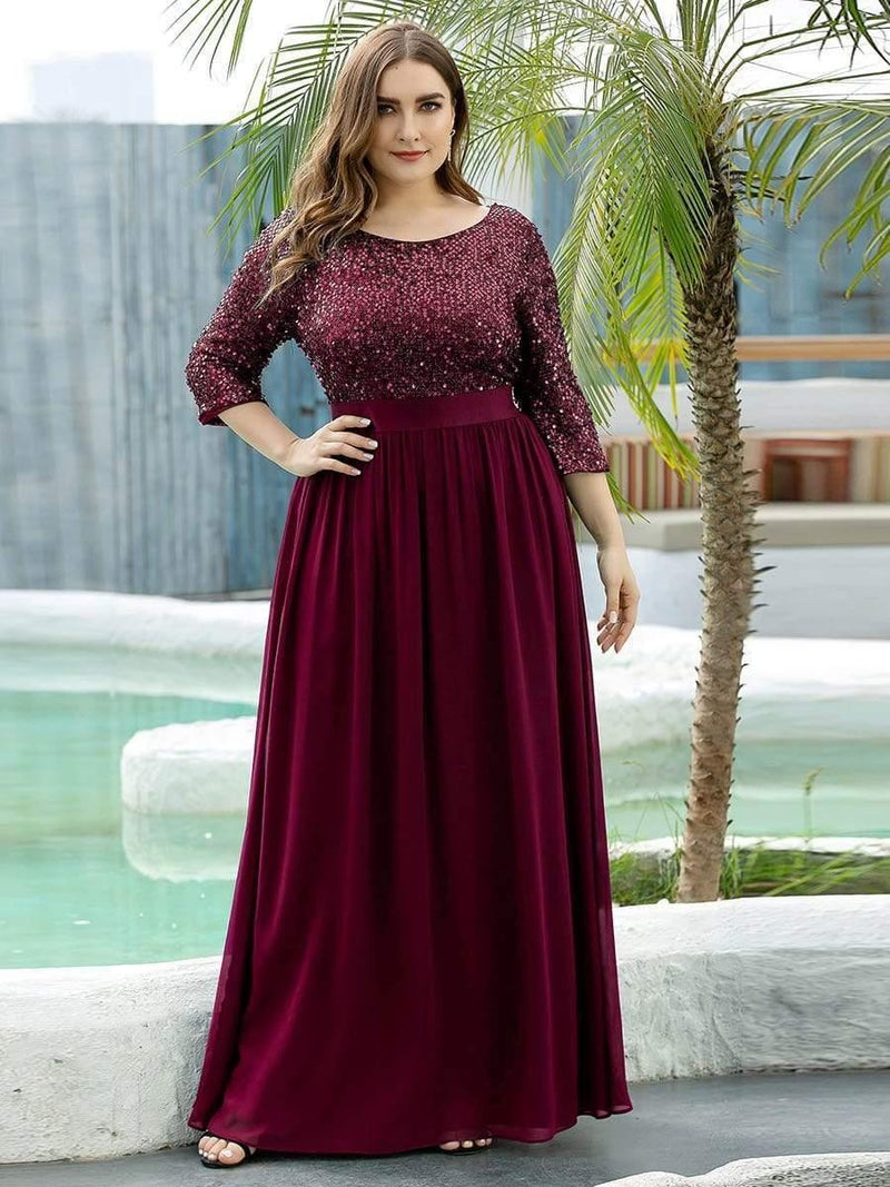 ever FLORENCE|Elegant Round Neckline Long Sleeves Sequin Evening Dress