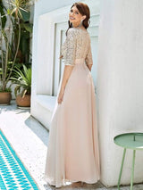 ever FLORENCE|Elegant Round Neckline Long Sleeves Sequin Evening Dress