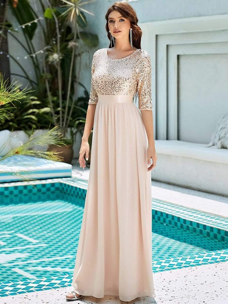 ever FLORENCE|Elegant Round Neckline Long Sleeves Sequin Evening Dress