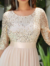 ever FLORENCE|Elegant Round Neckline Long Sleeves Sequin Evening Dress