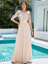 ever FLORENCE|Elegant Round Neckline Long Sleeves Sequin Evening Dress