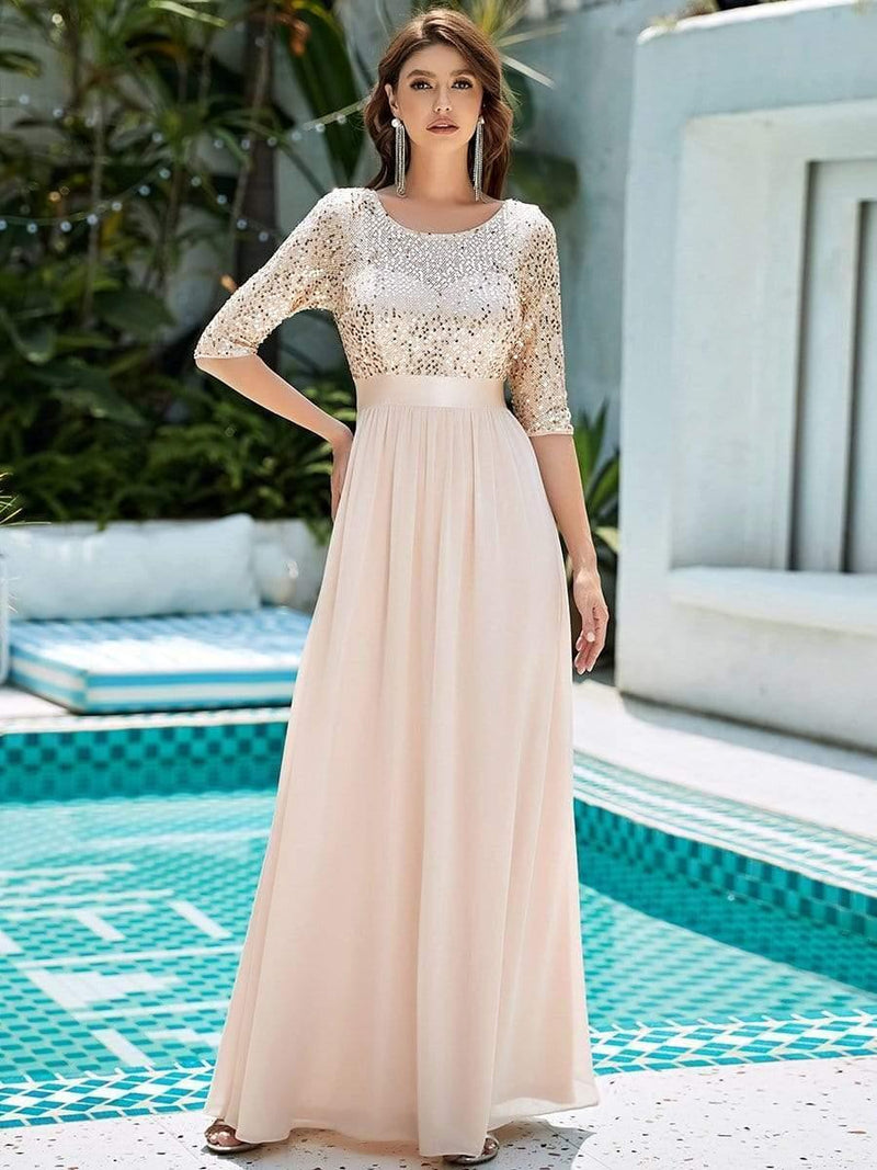 ever FLORENCE|Elegant Round Neckline Long Sleeves Sequin Evening Dress
