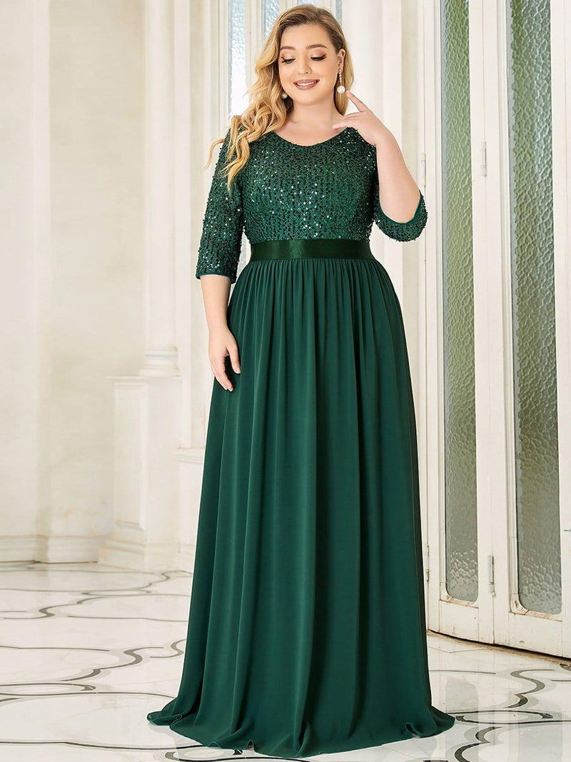 ever FLORENCE|Elegant Round Neckline Long Sleeves Sequin Evening Dress