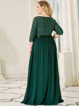 ever FLORENCE|Elegant Round Neckline Long Sleeves Sequin Evening Dress