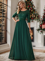 ever FLORENCE|Elegant Round Neckline Long Sleeves Sequin Evening Dress