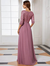 ever FLORENCE|Elegant Round Neckline Long Sleeves Sequin Evening Dress