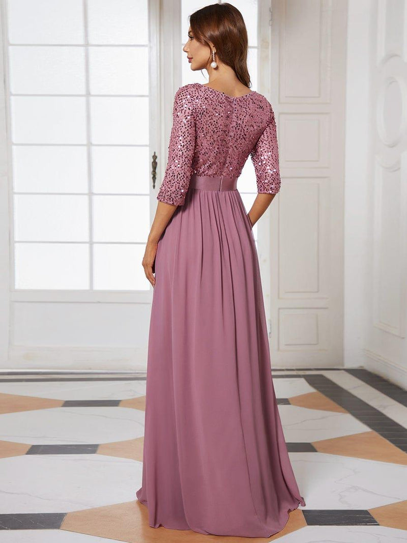 ever FLORENCE|Elegant Round Neckline Long Sleeves Sequin Evening Dress