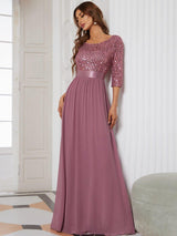ever FLORENCE|Elegant Round Neckline Long Sleeves Sequin Evening Dress