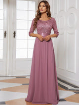 ever FLORENCE|Elegant Round Neckline Long Sleeves Sequin Evening Dress