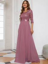 ever FLORENCE|Elegant Round Neckline Long Sleeves Sequin Evening Dress