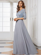 ever FLORENCE|Elegant Round Neckline Long Sleeves Sequin Evening Dress