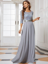 ever FLORENCE|Elegant Round Neckline Long Sleeves Sequin Evening Dress
