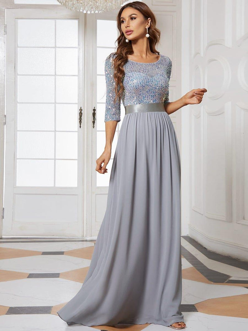 ever FLORENCE|Elegant Round Neckline Long Sleeves Sequin Evening Dress