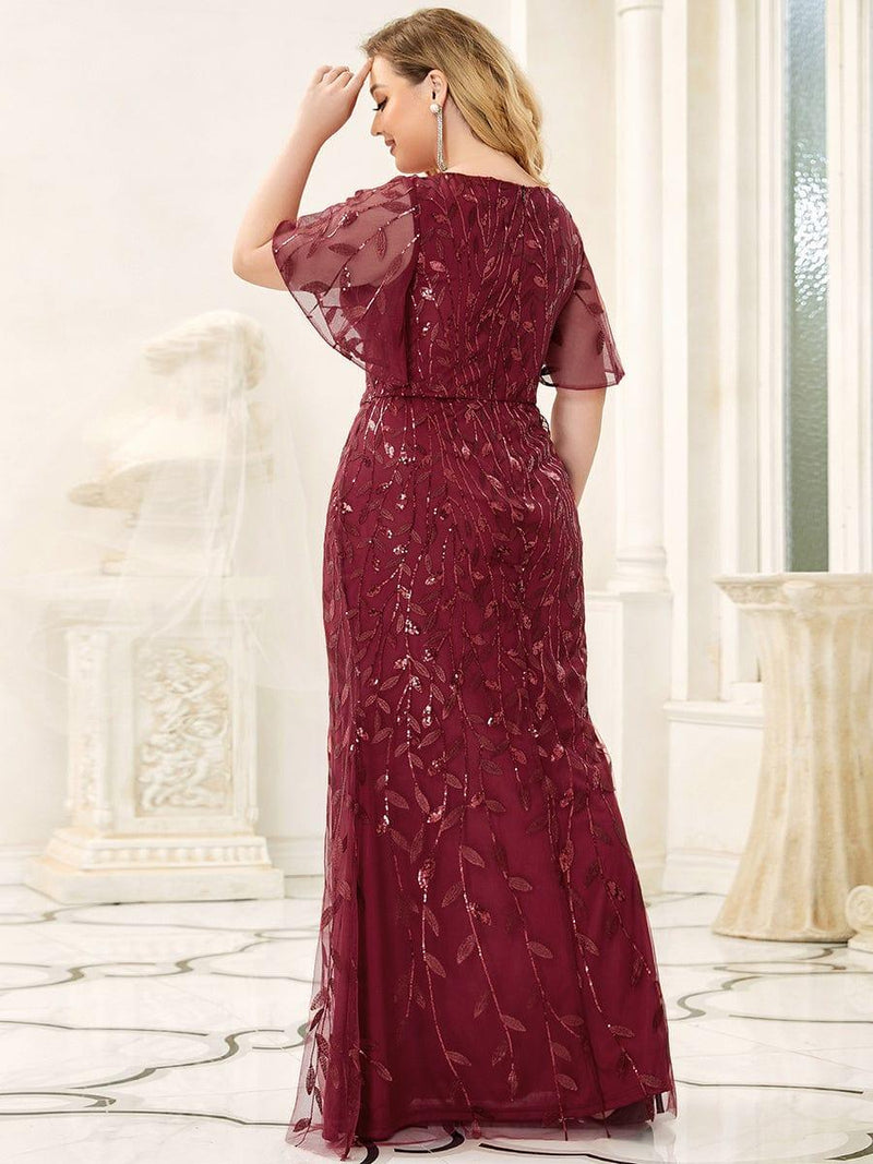 Shiny V Neck Leaf-Sequined Bodycon Formal Evening Dresses