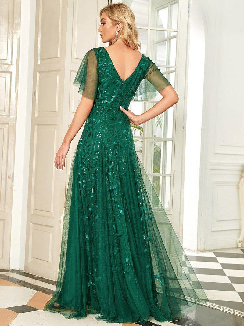 ever ASTRAL|Shimmery Ruffle Sleeves Maxi Sequin Evening Dress