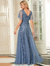 ever ASTRAL|Shimmery Ruffle Sleeves Maxi Sequin Evening Dress