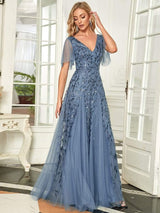 ever ASTRAL|Shimmery Ruffle Sleeves Maxi Sequin Evening Dress