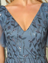 ever ASTRAL|Shimmery Ruffle Sleeves Maxi Sequin Evening Dress