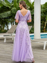 ever ASTRAL|Shimmery Ruffle Sleeves Maxi Sequin Evening Dress