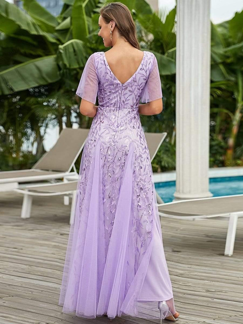 ever ASTRAL|Shimmery Ruffle Sleeves Maxi Sequin Evening Dress