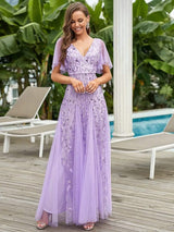 ever ASTRAL|Shimmery Ruffle Sleeves Maxi Sequin Evening Dress