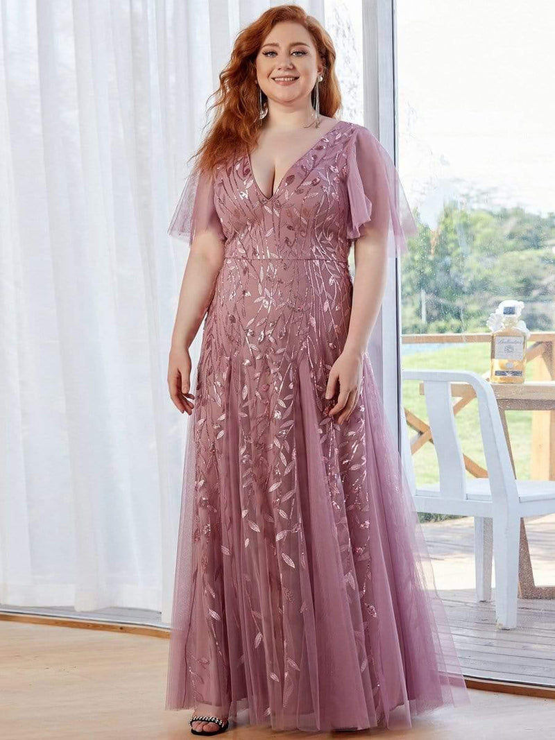 ever ASTRAL|Shimmery Ruffle Sleeves Maxi Sequin Evening Dress