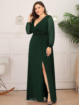 Women's Sexy Long Sleeve V-Neck Shiny Evening Dress