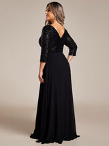 ever LUENA|Sexy V Neck Sequin Evening Dresses with 3/4 Sleeve