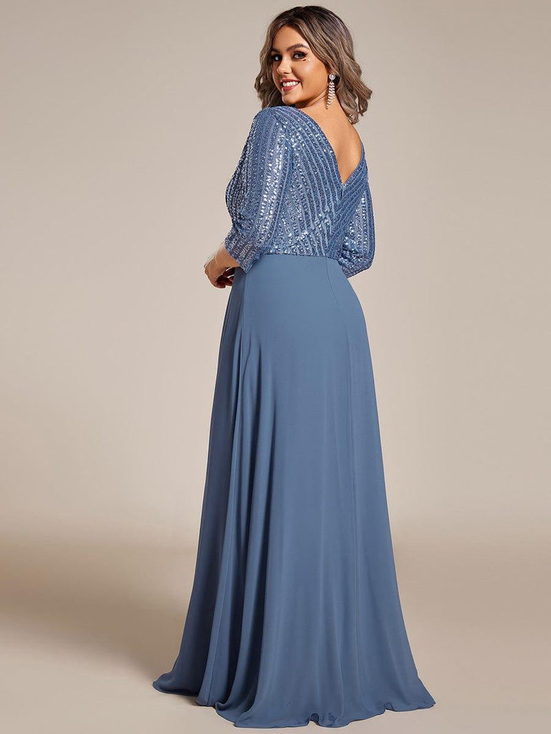 ever LUENA|Sexy V Neck Sequin Evening Dresses with 3/4 Sleeve