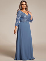 ever LUENA|Sexy V Neck Sequin Evening Dresses with 3/4 Sleeve